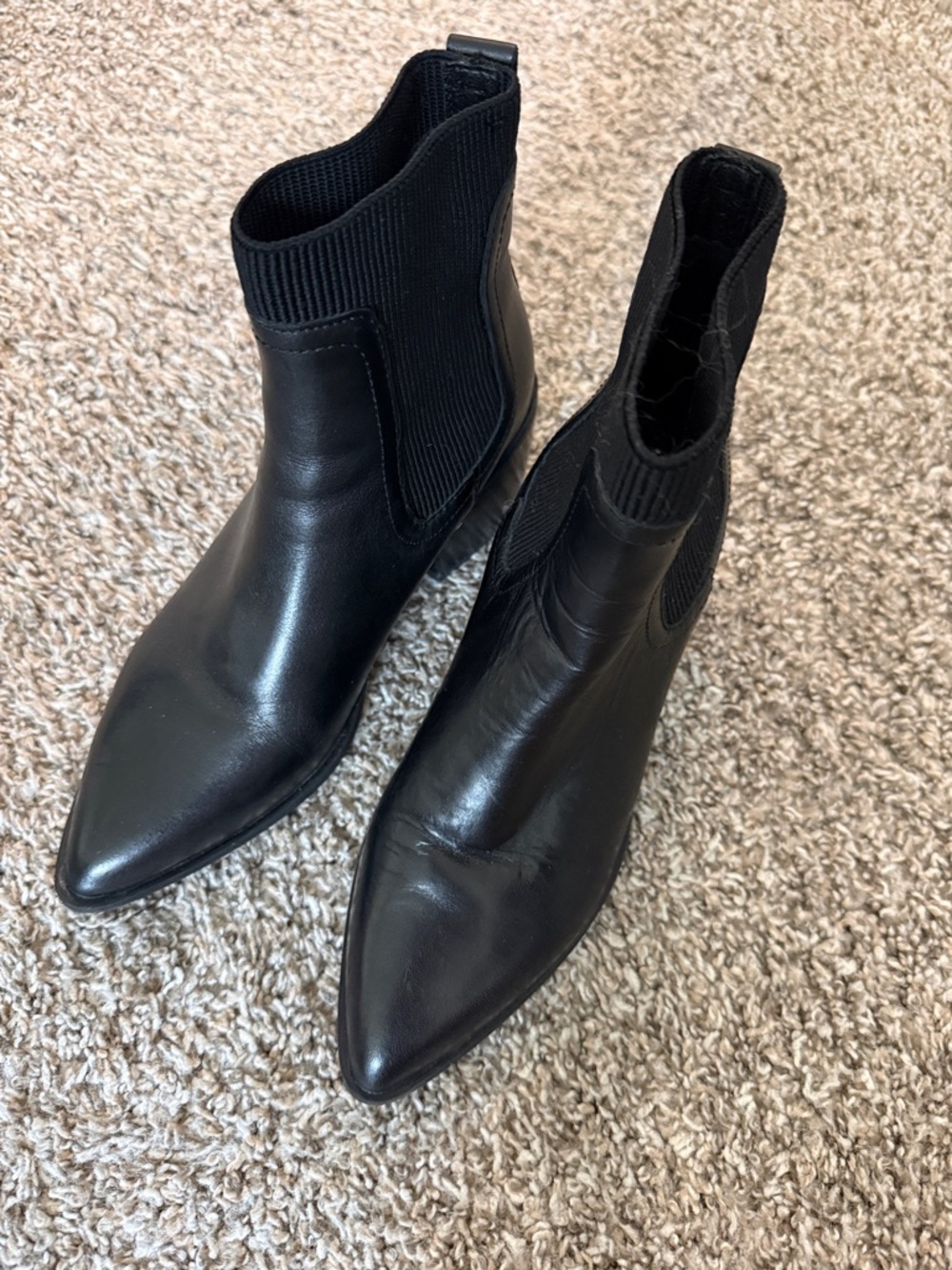 Chelsea & Violet Black Pointed Leather Chelsea Booties